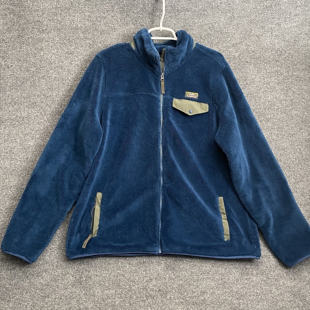 Ll Bean Sherpa Pile Snap Fleece Pullover Men's XL Elbow Patches Blue